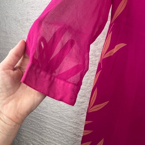 Vintage ICE Women’s Silk Chiffon Fairy Wrap Dress Pink Tropical Palm Print Sz 14 - Picture 7 of 16